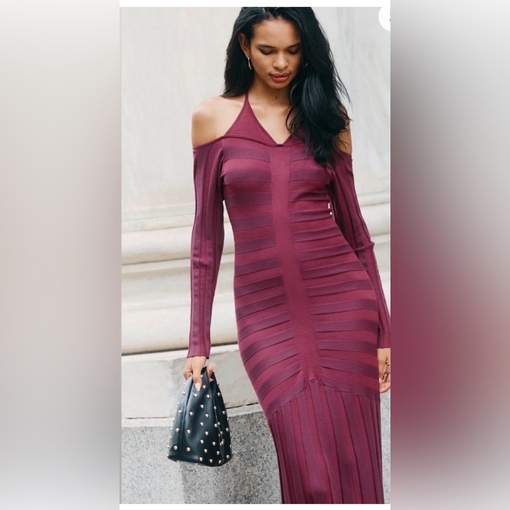 Anthropologie women’s Off-Shoulder Ruched Sweater Dress S home coming bodycon